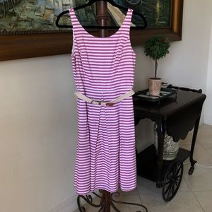 Pink and White Striped midi Dress.